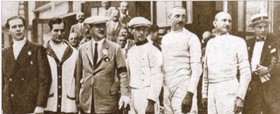 Attila Petschauer is seen on the left with members of his team. The 1928 Hungarian Men's Fencing continued Hungary's historic streak of a Gold through 14 CONSECUTIVE Olympics!