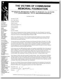 [Download] the Victims of Communism Memorial Foundation Open Letter to Romanian President Traian Basescu