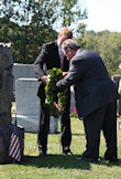 The Darr Mine Commemoration at Olive Branch Church in Rostraver, PA: Bryan Dawson and Endre Csoman, seen here, laying a wreath at the AHF Memorial which sits above a common grave where unidentified remains of some 70 miners are buried.
