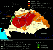 Although Rumania, herself created only in 1862, switched to the French side almost at the very end of the war, she gained all of Transylvania and majority of the Banat. The Czechs were awarded all of Northern Hungary (now Slovakia), despite equal numbers of Hungarians and Slovaks in the region, to create Czechoslovakia, the Serbs got Southern Hungary (Vojvodina) and Croatia to create the unlikely "Yugoslavia," which, like Czechoslovakia, no longer exists. Perhaps most amazingly, the Austrians who were responsible for getting Hungary into the war in the first place, got Western Hungary (Burgenland).