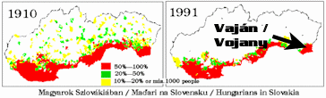 Ethnic Map of Slovakia - 1910 vs 1991 showing population decline