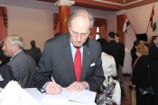 AHF President Frank Koszorus at book signing in Budapest about his father Holocaust Hero Col. Ferenc Koszorus - "Armored Soldiers for Life: Ferenc Koszorus a Hero of the Holocaust" ("Páncélosokkal az életért: Koszorús Ferenc a Holokauszt hőse")
