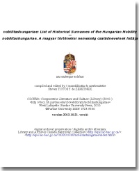 Nobilitashungariae: List of Historical Surnames of the Hungarian Nobility (A magyar történelmi nemesség családneveinek listája)